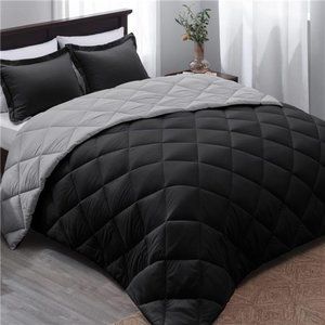 Alternative Comforter Set (Queen, Black/Grey) - Reversible Bed Comforter